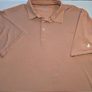 Michel Rouen Performance Golf Polo Shirt Mens 2XL XXL Orange White Micro Stripe.